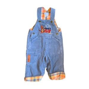 DISNEY | Disney Tigger Blue Corduroy Overalls with Orange Plaid Accents